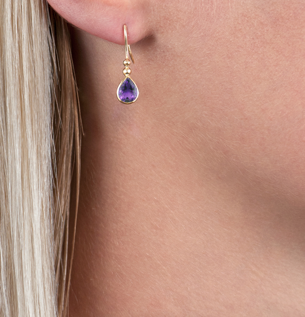 Classic Amethyst Bead Drop Earrings